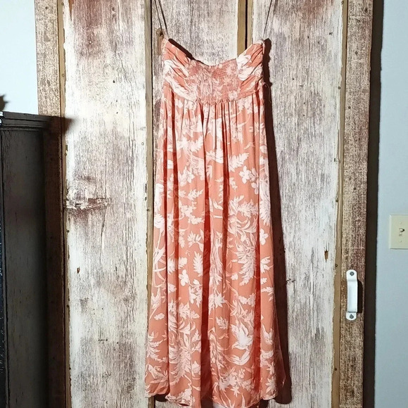 NEW H&M floral cottagecore smocked tie detail halter apricot tropical maxi large - Picture 3 of 11